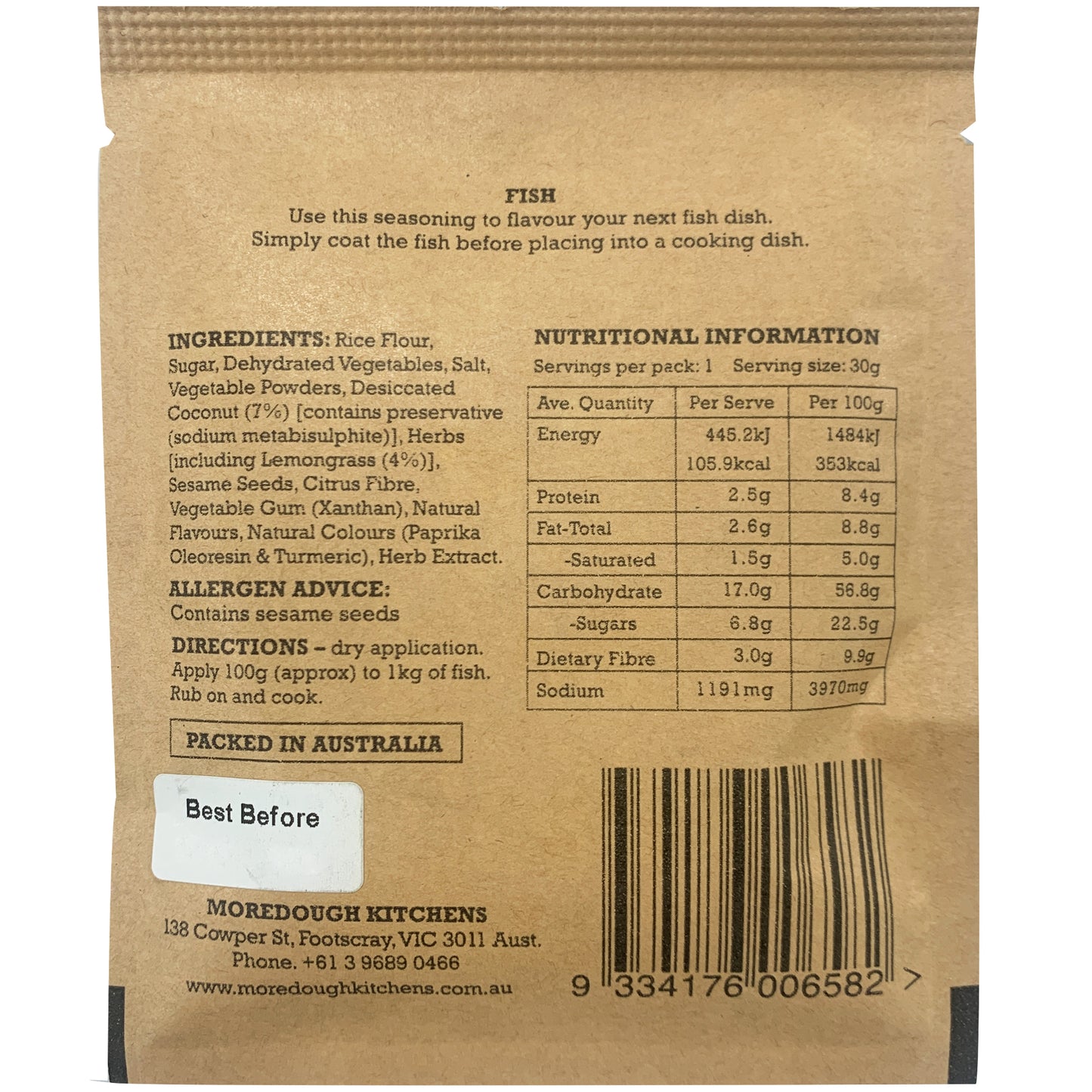 Moredough Kitchens Fish Seasoning 30g | Harris Farm Markets Online