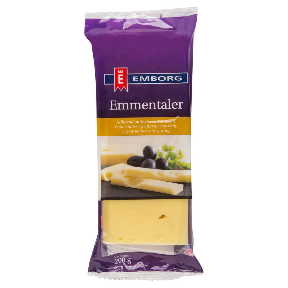 Emborg Emmentaler 200g , Frdg1-Cheese - HFM, Harris Farm Markets
- 1