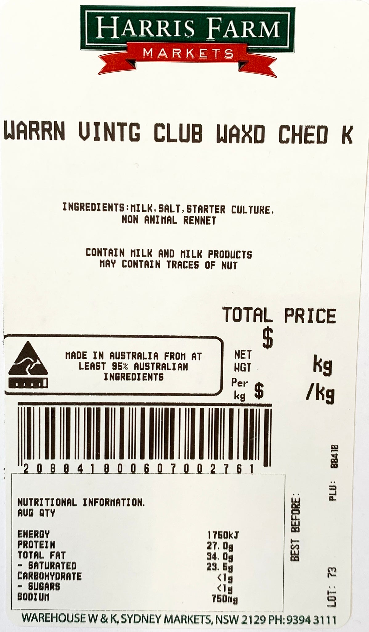 Warrnambool Vintage Club Waxed Cheddar | Harris Farm Online
