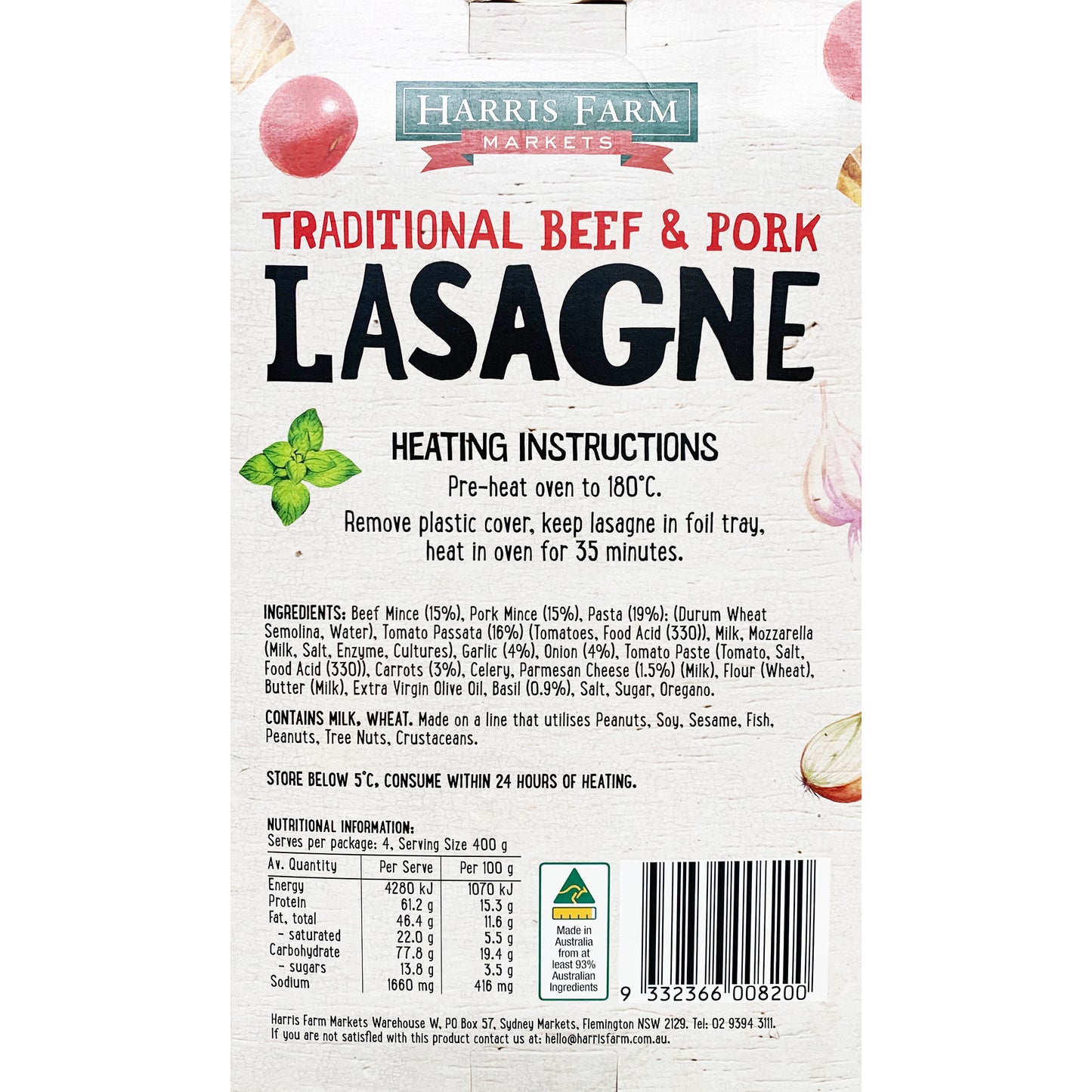 Harris Farm Lasagne Beef and Pork 1.6kg