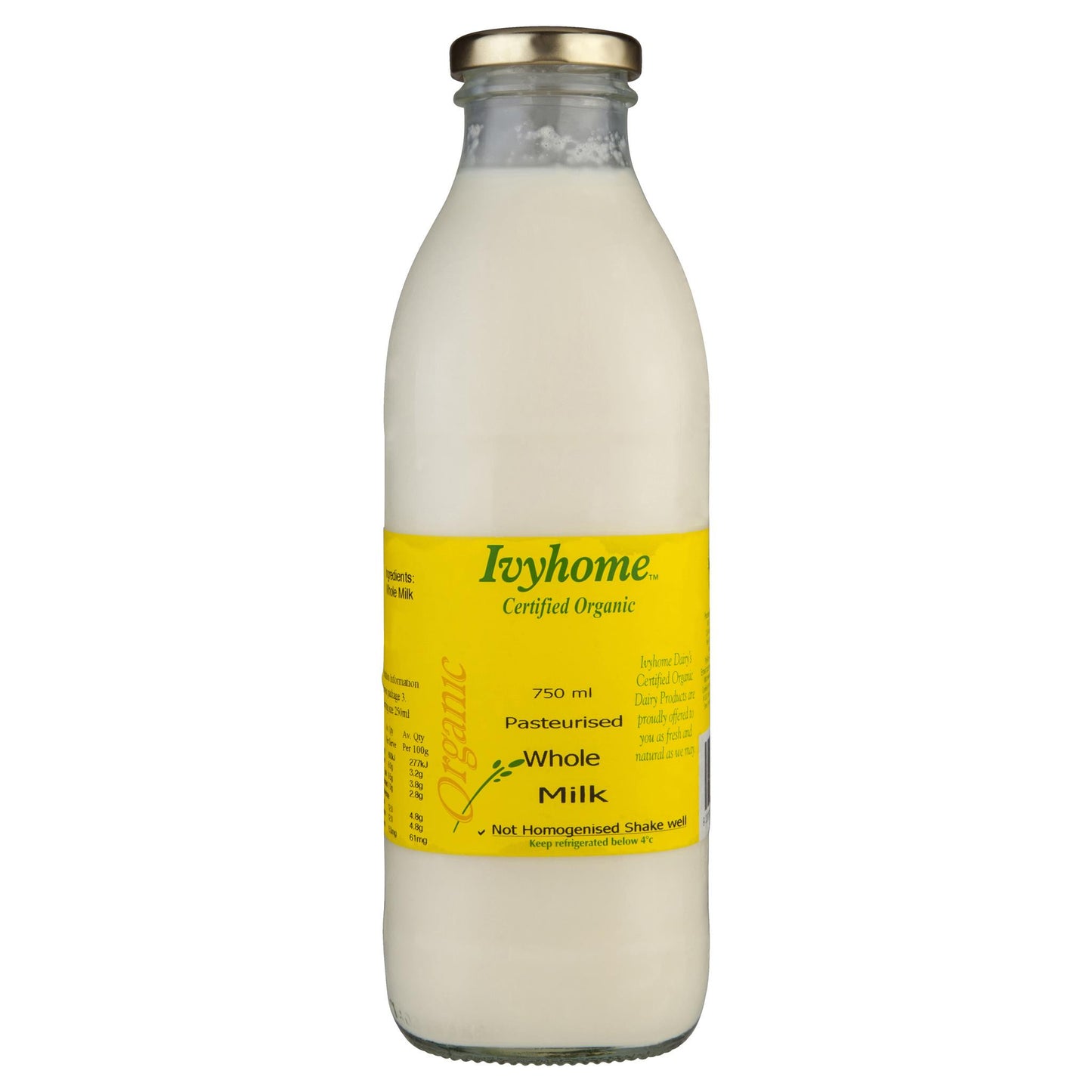 Ivyhome Milk Certified Organic Whole Milk 750ml , Frdg2-Dairy - HFM, Harris Farm Markets
- 1