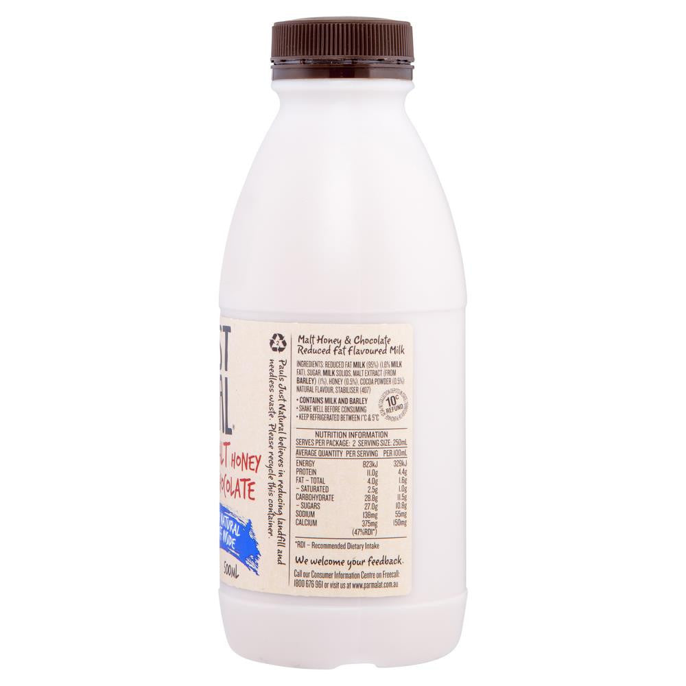 Pauls Just Natural Malt Honey Chocolate 500mL , Frdg2-Dairy - HFM, Harris Farm Markets
 - 2