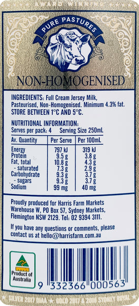 Pure Pastures Jersey Milk Non Homogenised | Harris Farm Online