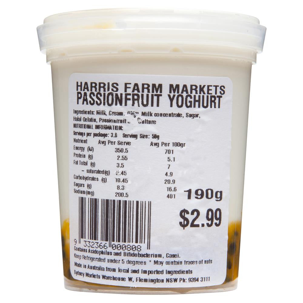 Harris Farm Yoghurt Passionfruit 190g , Frdg2-Dairy - HFM, Harris Farm Markets
- 1