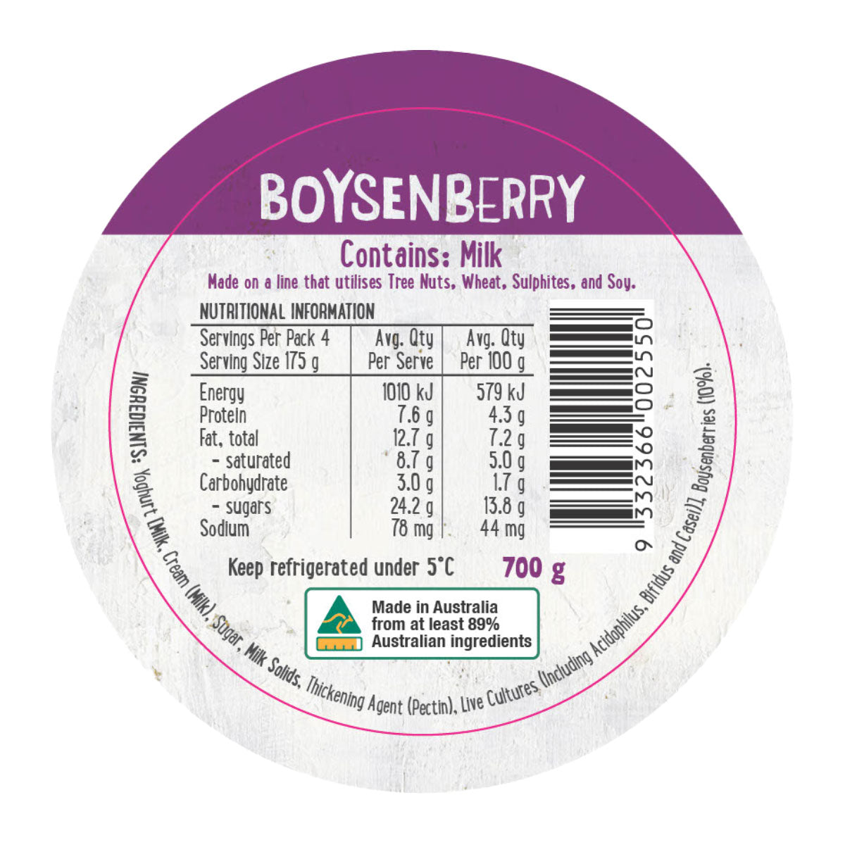 Harris Farm Yoghurt Boysenberry 700g | Harris Farm online