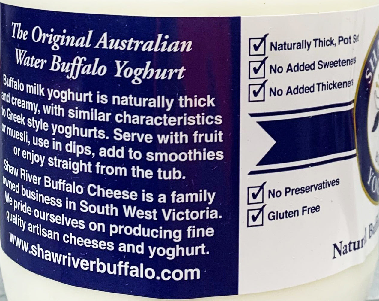 Shaw River Natural Buffalo Milk Yoghurt 500g