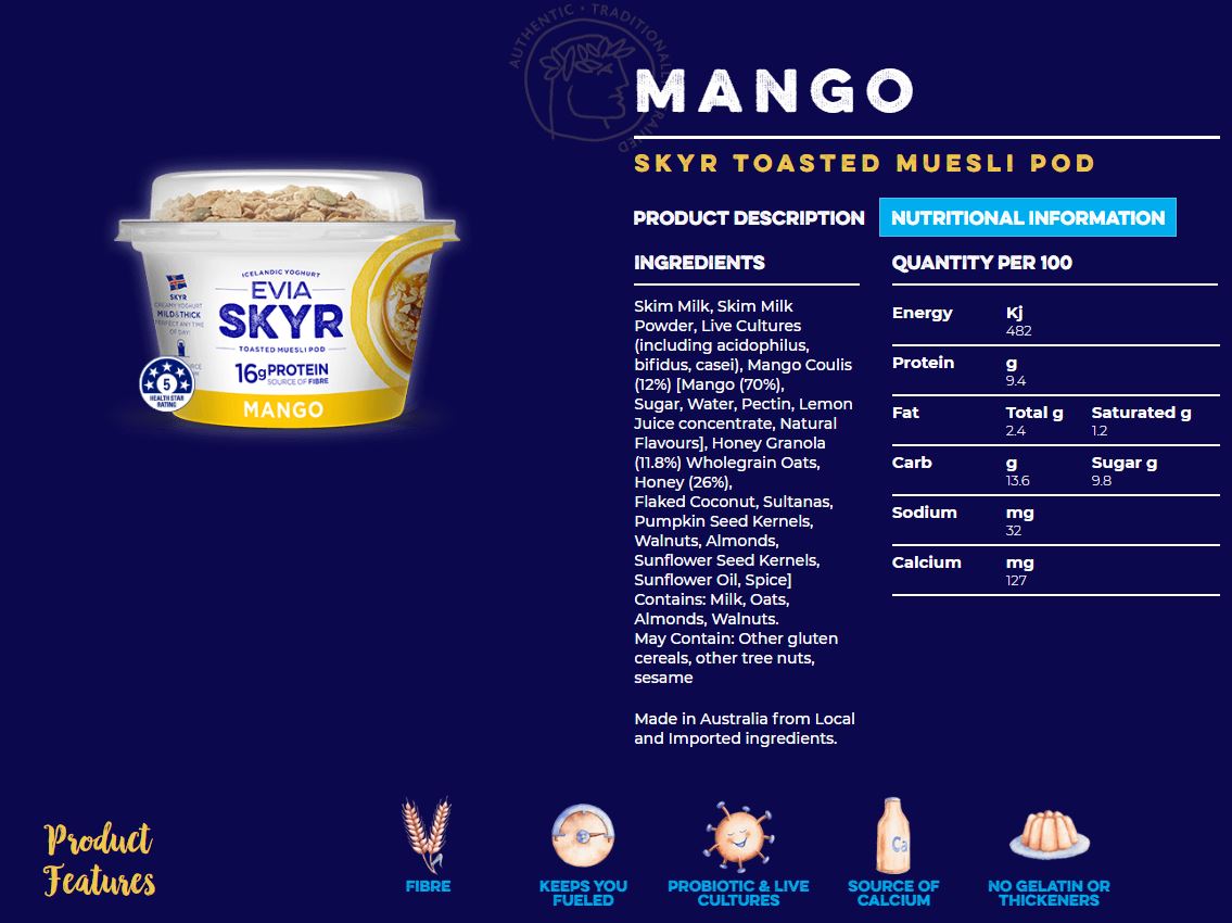 Evia Mango SkyR Toasted Muesli Pod 170g