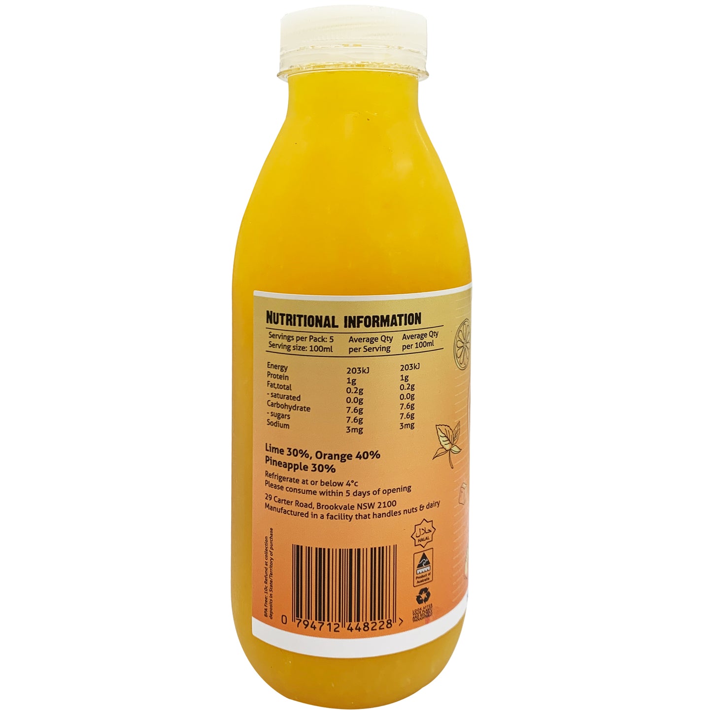 Cold Pressed Cocktail Mixer Orange Lime and Pineapple Juice 500ml
