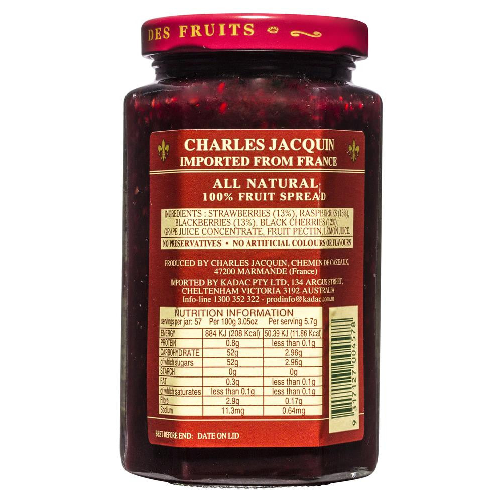 Charles Jacquin Four Fruits Fruit Spread 325g , Grocery-Spreads - HFM, Harris Farm Markets
- 2