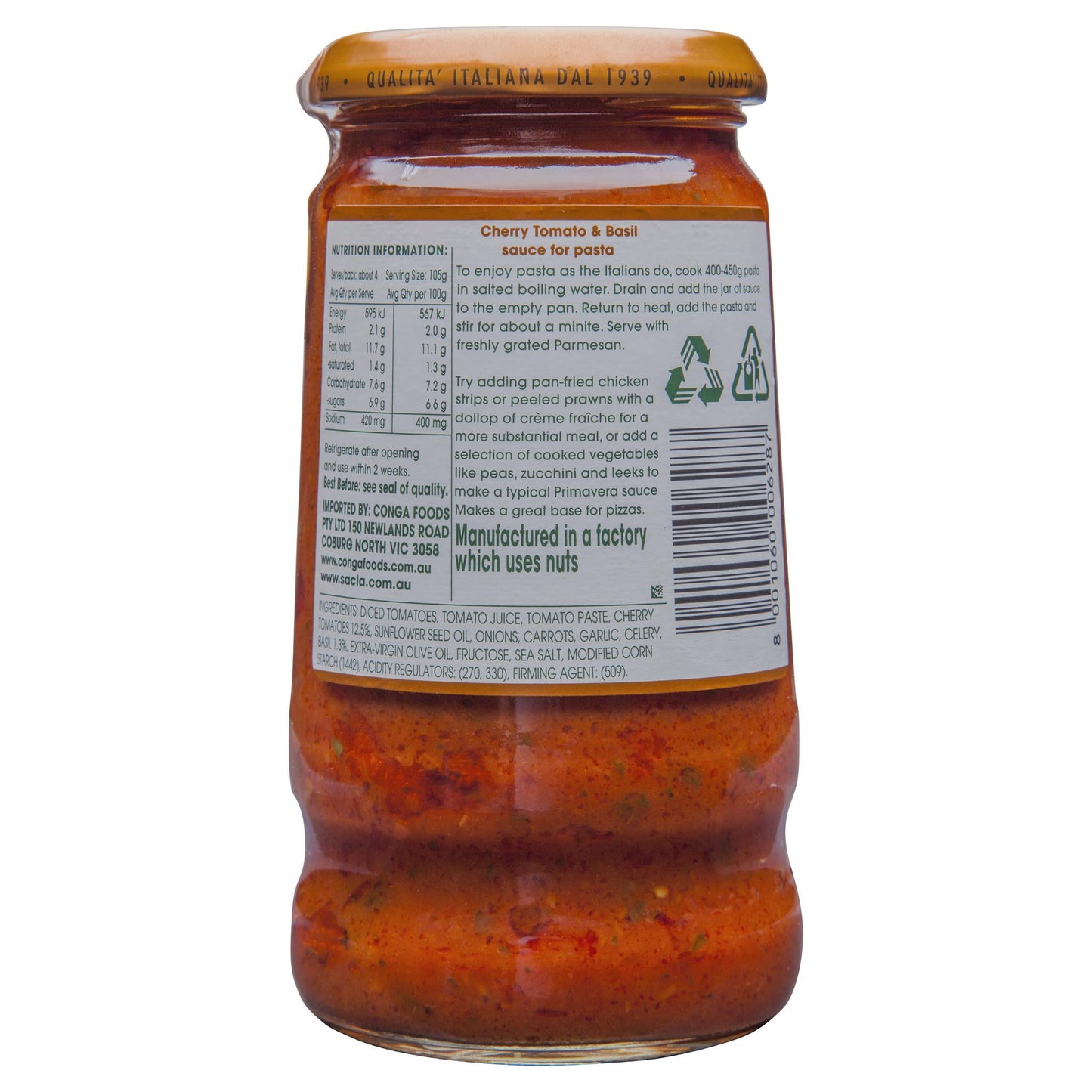 Sacla Pasta Sauce Cherry Tomato & Basil 420g , Grocery-Pasta - HFM, Harris Farm Markets
- 2
