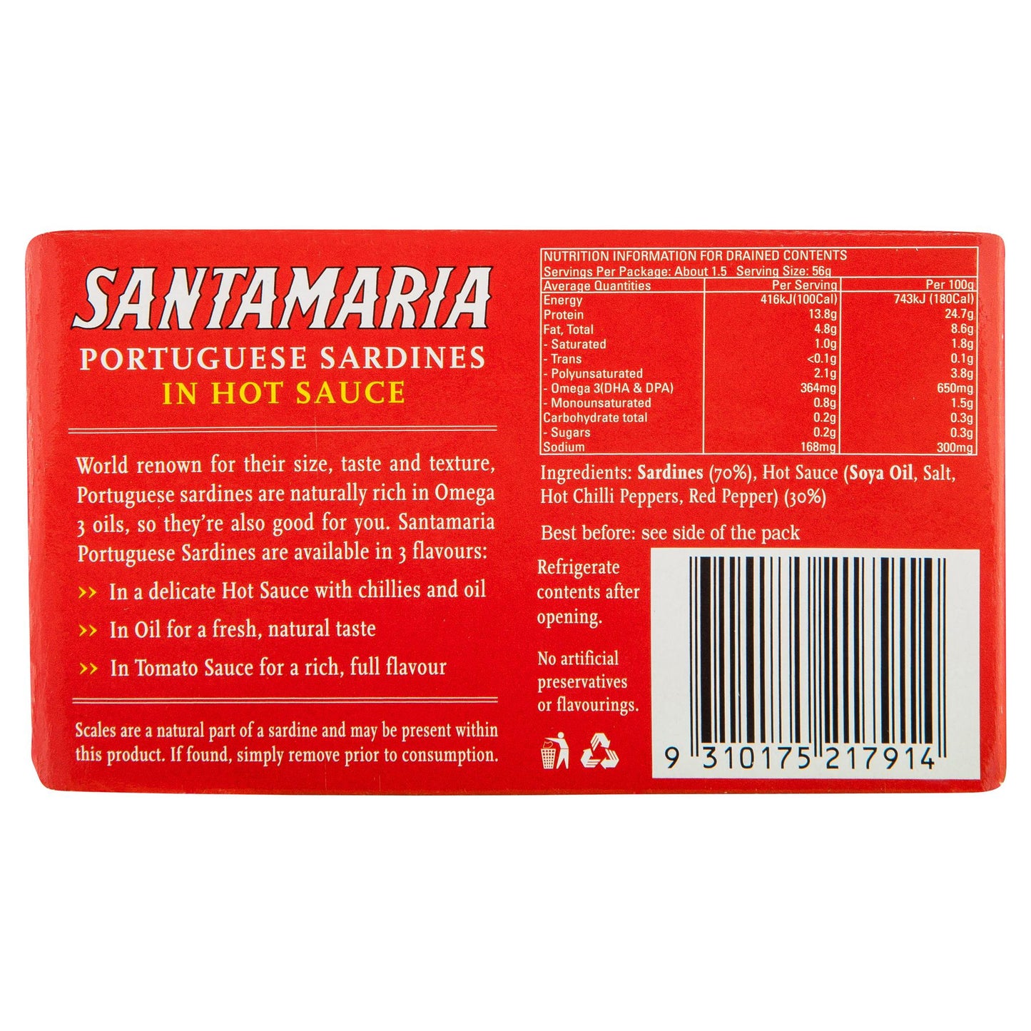 Santamaria Sardines Hot 120g , Grocery-Can or Jar - HFM, Harris Farm Markets
- 3
