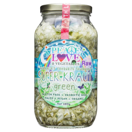 Peace Love & Vegetables Raw Green Super Kraut 680g , Grocery-Antipasti - HFM, Harris Farm Markets
 - 1