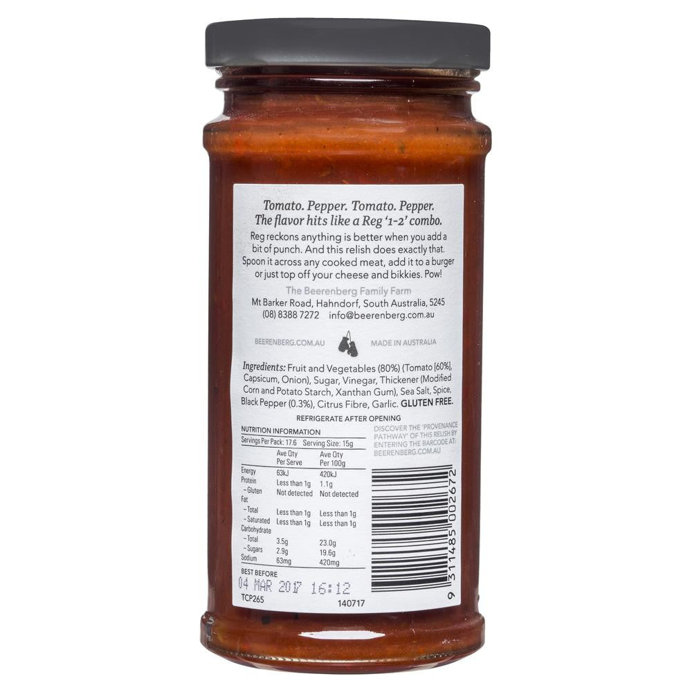 The Beerenberg Family Farm Reg's Tomato and Cracked Pepper Relish 265g , Grocery-Spreads - HFM, Harris Farm Markets
- 2