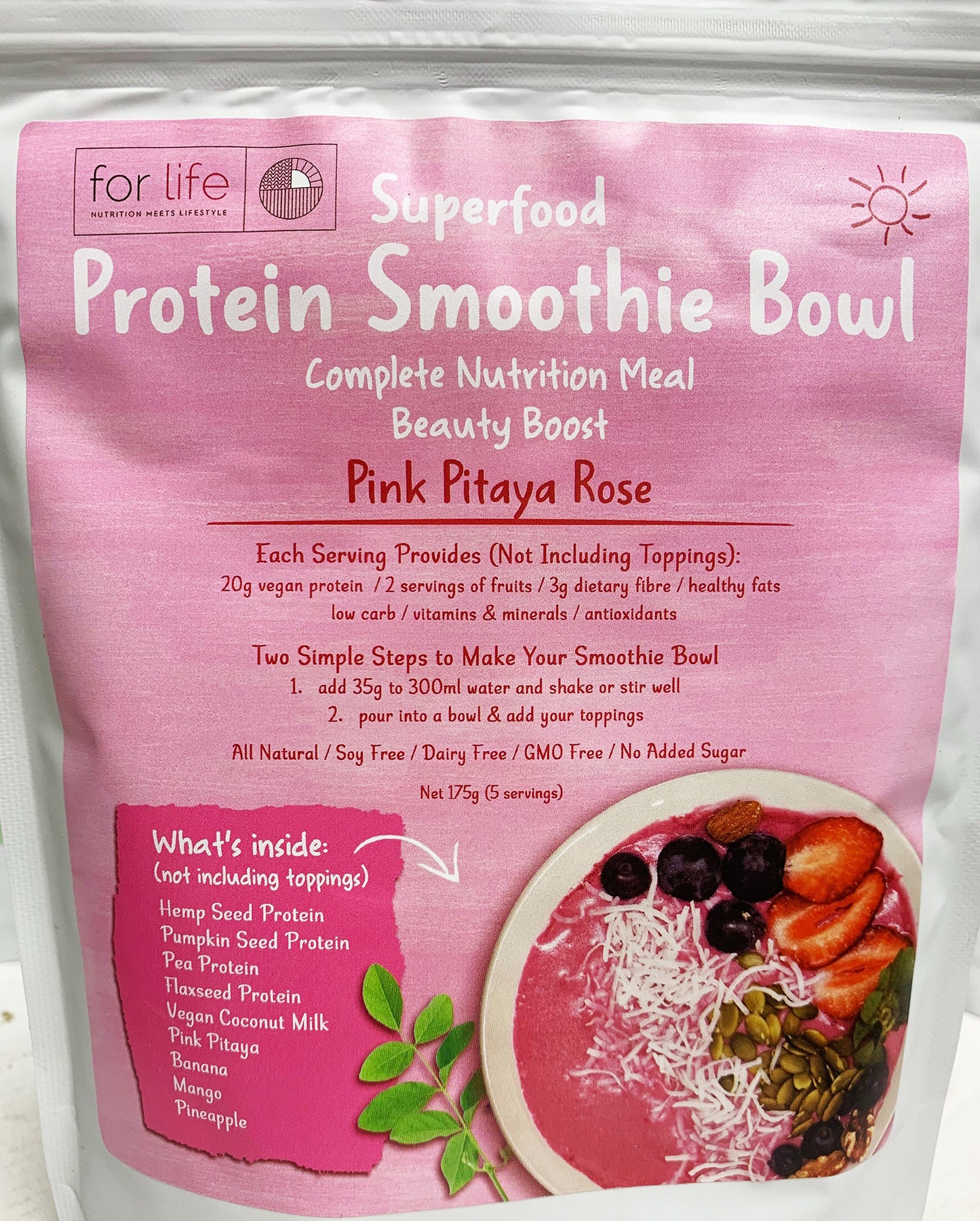 For Life Protein Smoothie Bowl Pink Pitaya Rose 175g