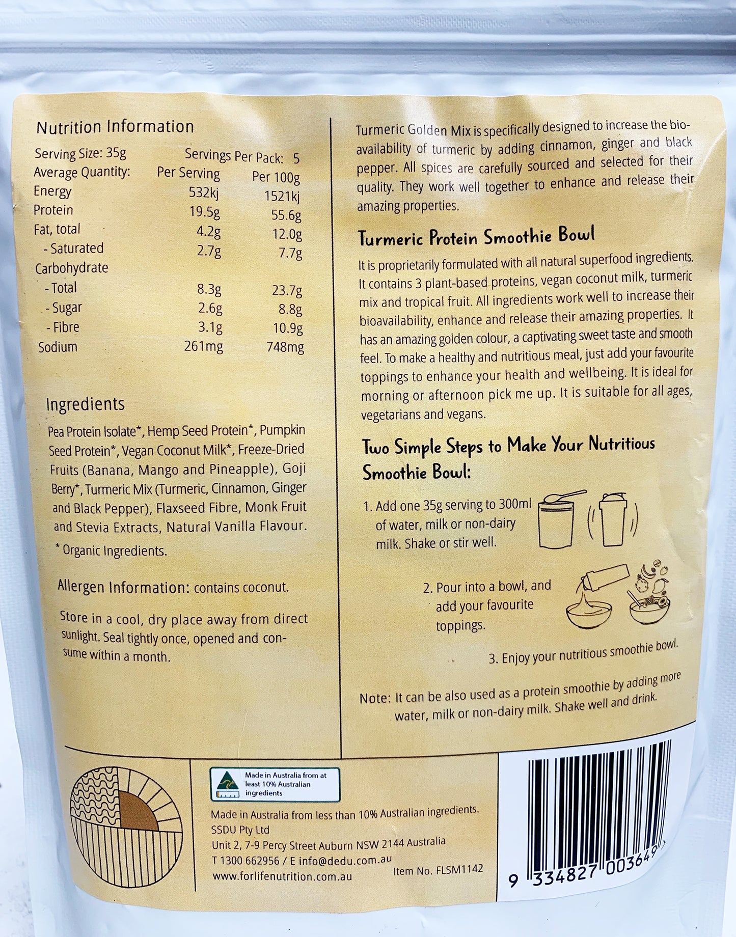 For Life Protein Smoothie Bowl Tumeric Mix 175g