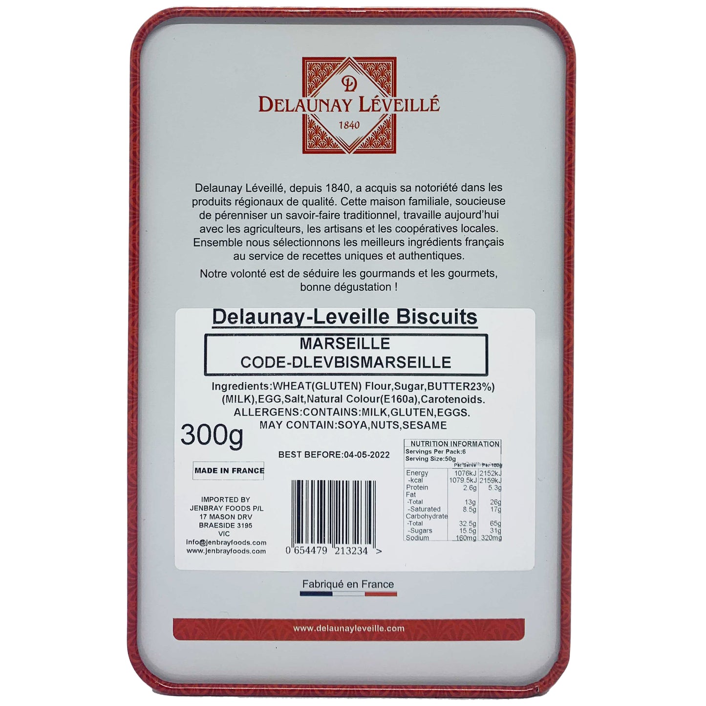 DeLaunay Leveille Biscuits Fins Marseille Tin | Harris Farm Online