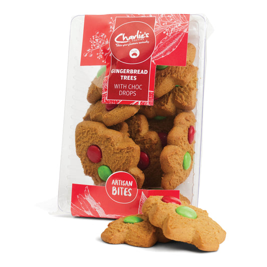 Charlie's Cookies - Gingerbread Trees with Choc Drops (150g)