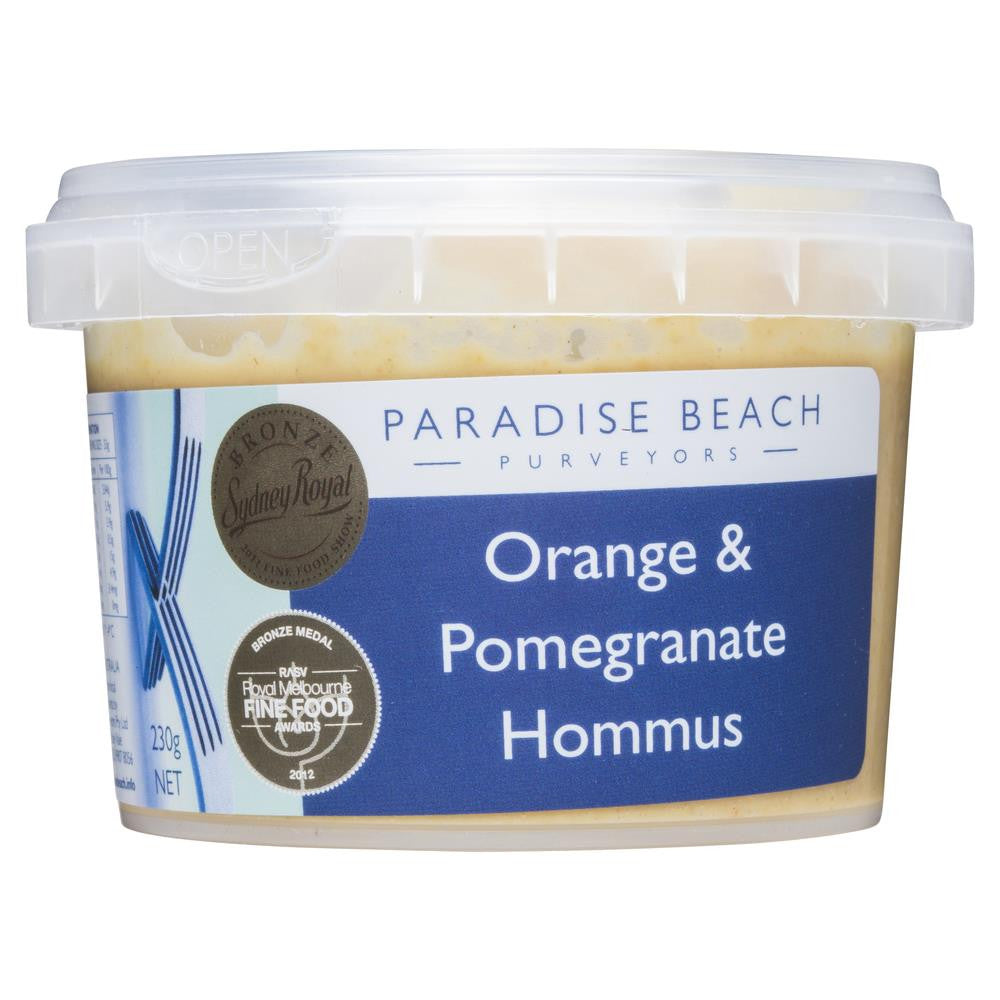Paradise Beach Purveyors Orange & Pomegranate Hommus 230g , Frdg1-Antipasti - HFM, Harris Farm Markets
 - 1