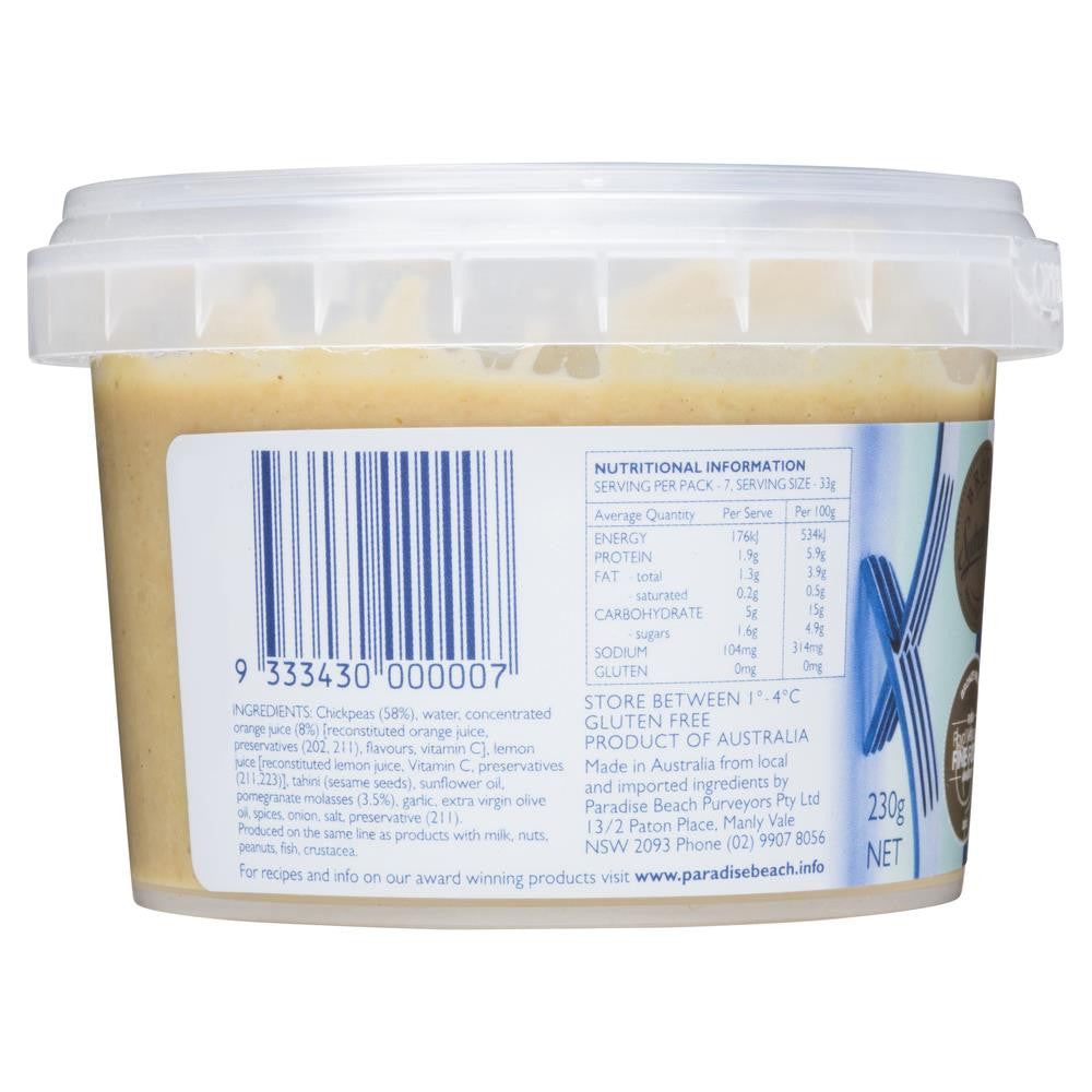 Paradise Beach Purveyors Orange & Pomegranate Hommus 230g , Frdg1-Antipasti - HFM, Harris Farm Markets
 - 2