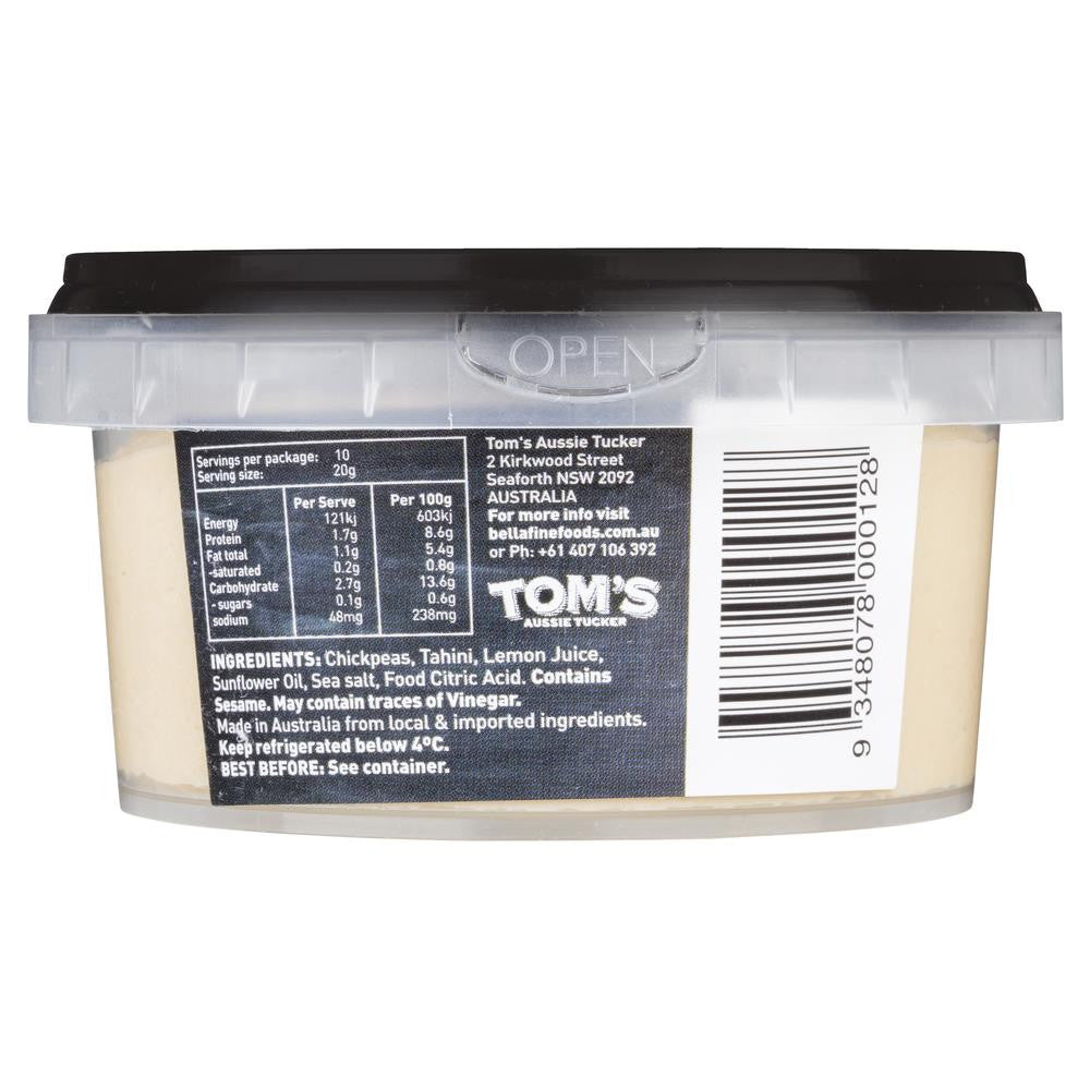 Tom's Aussie Tucker Gourmet Dip Hummus 200g , Frdg1-Antipasti - HFM, Harris Farm Markets
 - 2