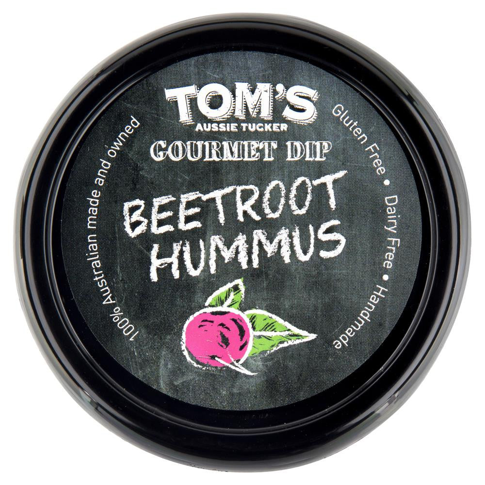 Toms Aussie Tucker Gourmet Dip Beetroot Hummus 200g , Frdg1-Antipasti - HFM, Harris Farm Markets
 - 1