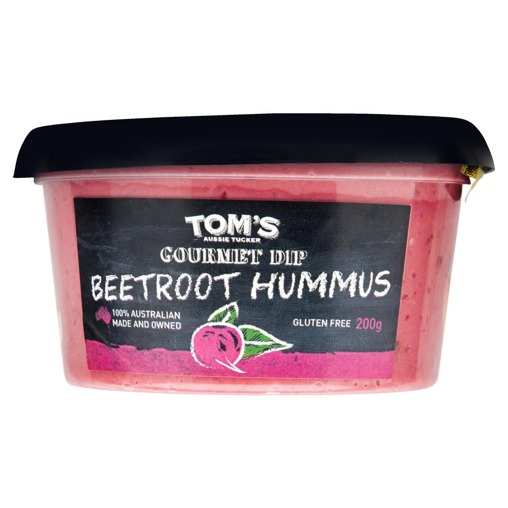 Toms Aussie Tucker Gourmet Dip Beetroot Hummus 200g , Frdg1-Antipasti - HFM, Harris Farm Markets
 - 2
