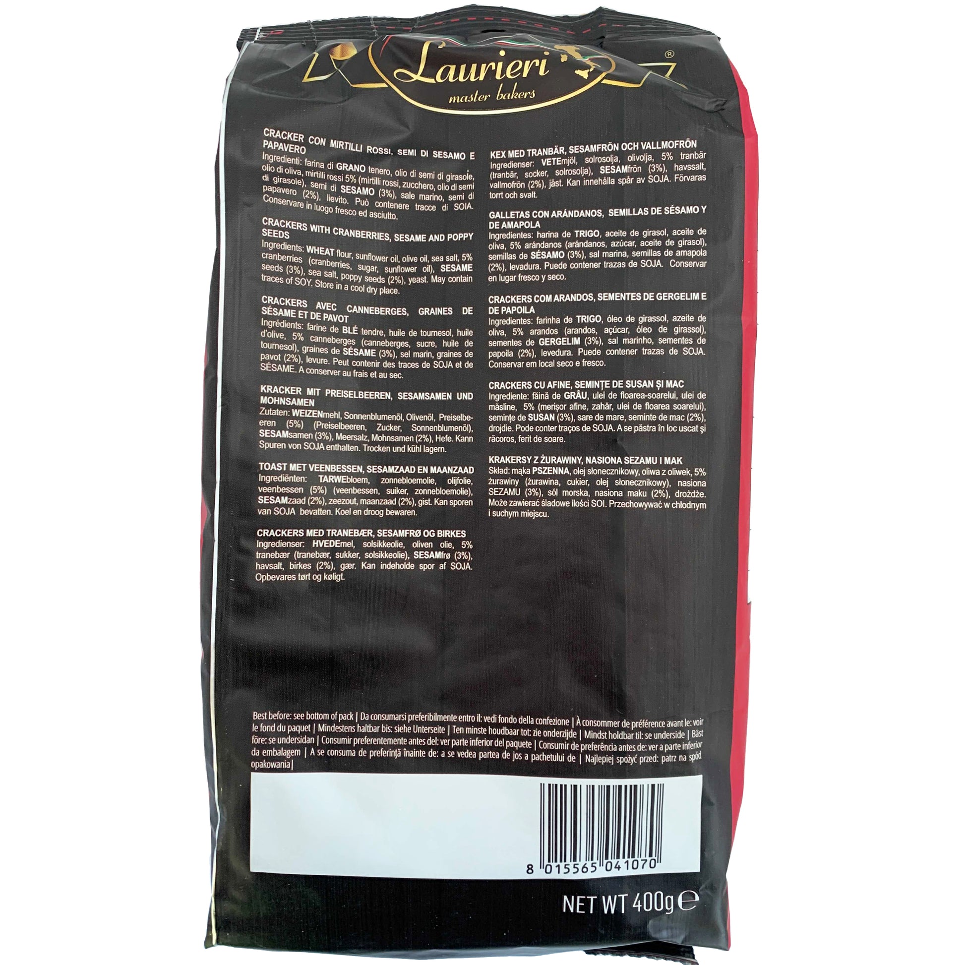 Laurieri Scrocchi Grande Thin Crackers with Cranberry, Sesame and Poppy Seeds | Harris Farm Online