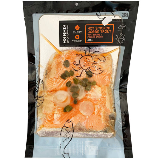 Harris Smokehouse Hot Smoked Ocean Trout with Capers and Pickled Onions | Harris Farm Online