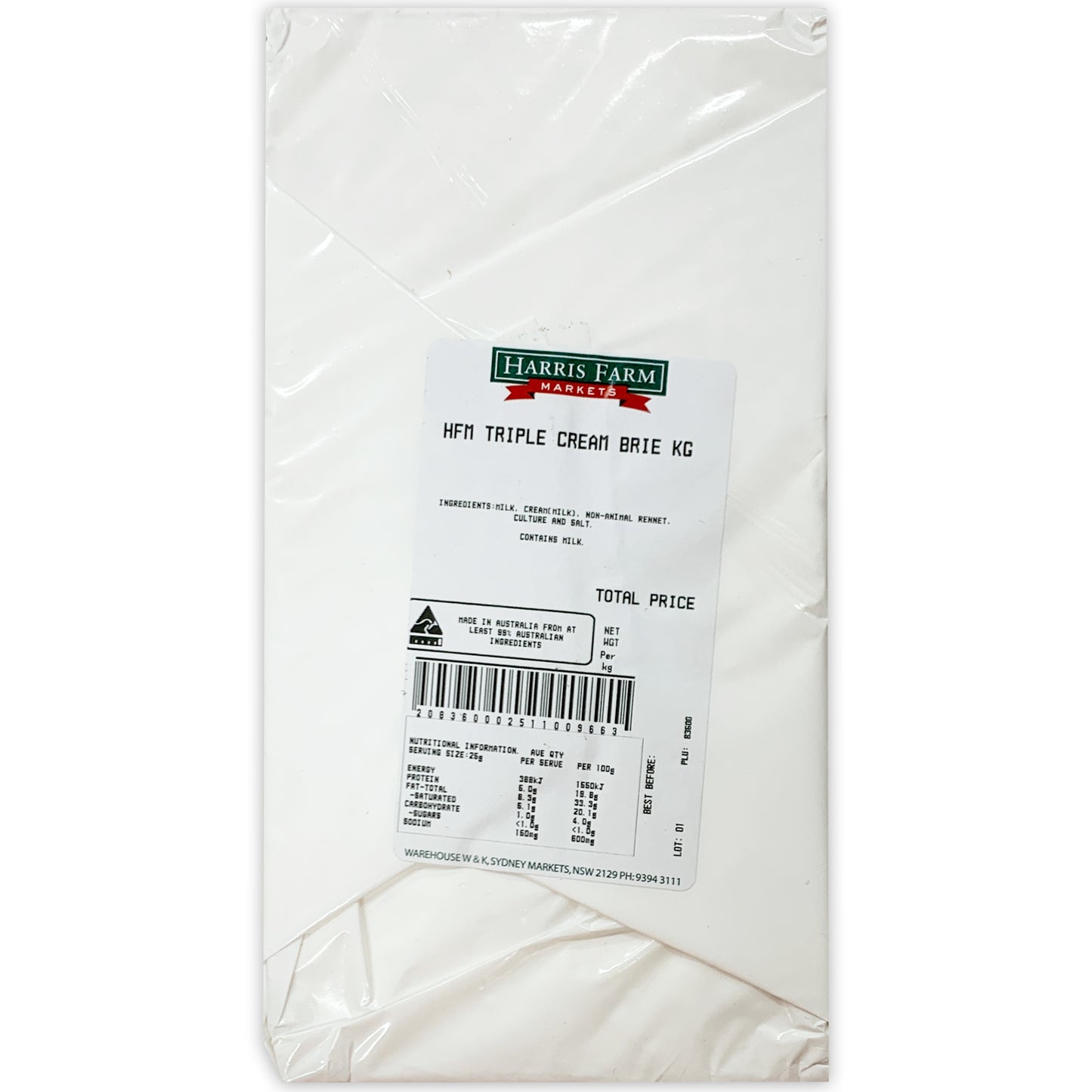 Harris Farm Triple Cream Brie Whole Log 850g-1.1kg