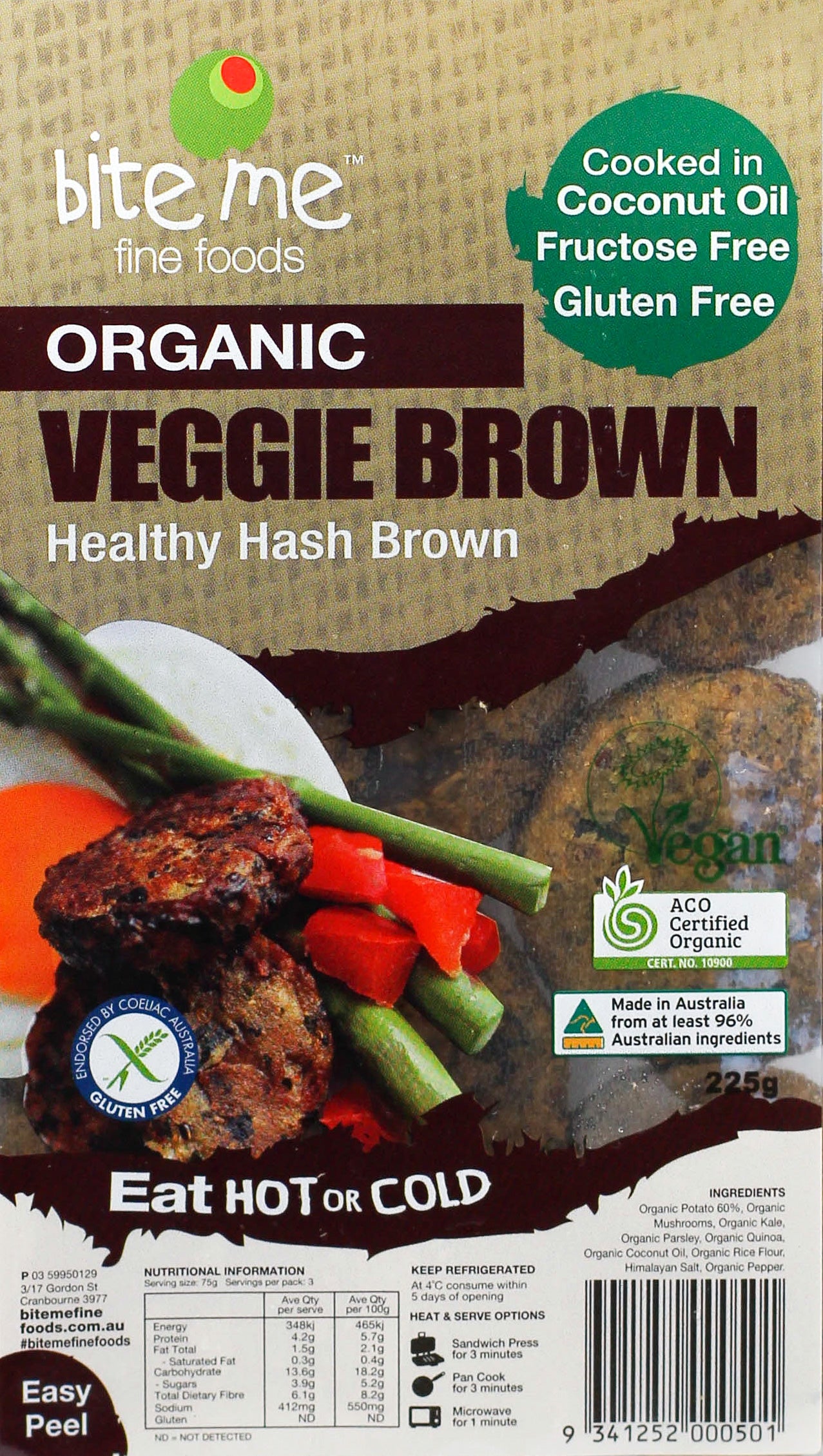 Bite Me Fine Foods Organic Veggie Brown Hash Brown 225g