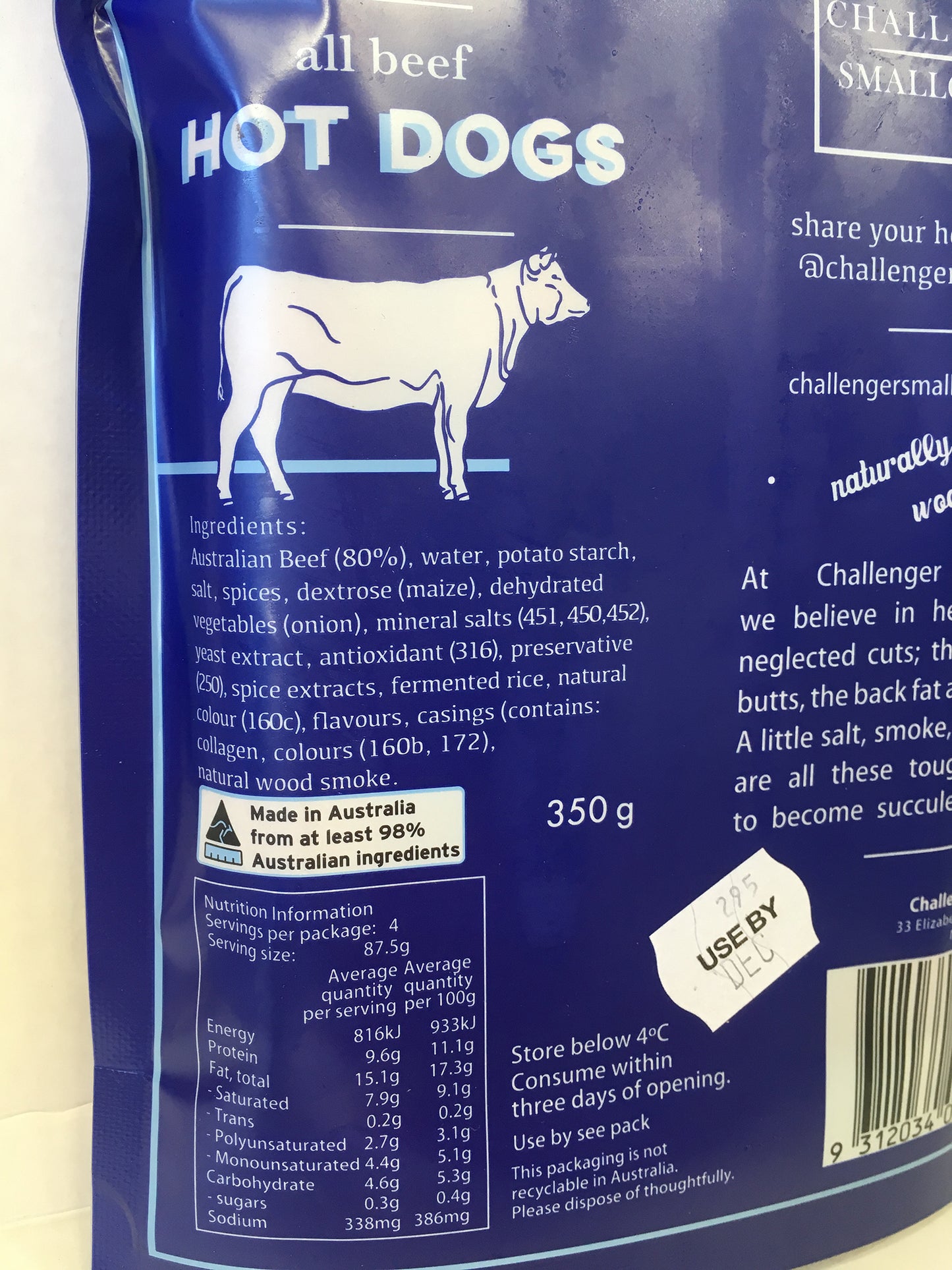 Beef - Hot Dogs (350g) Challenger Smallgoods