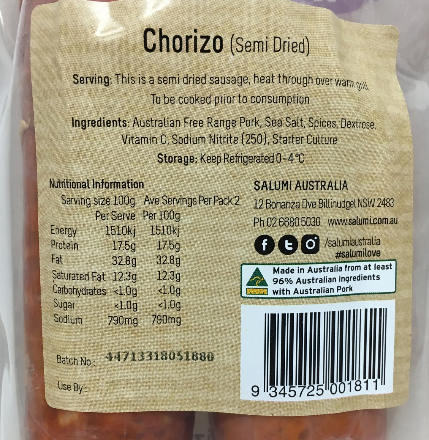 Deli - Chorizo - Semi Dried - Salumi | Harris Farm Online