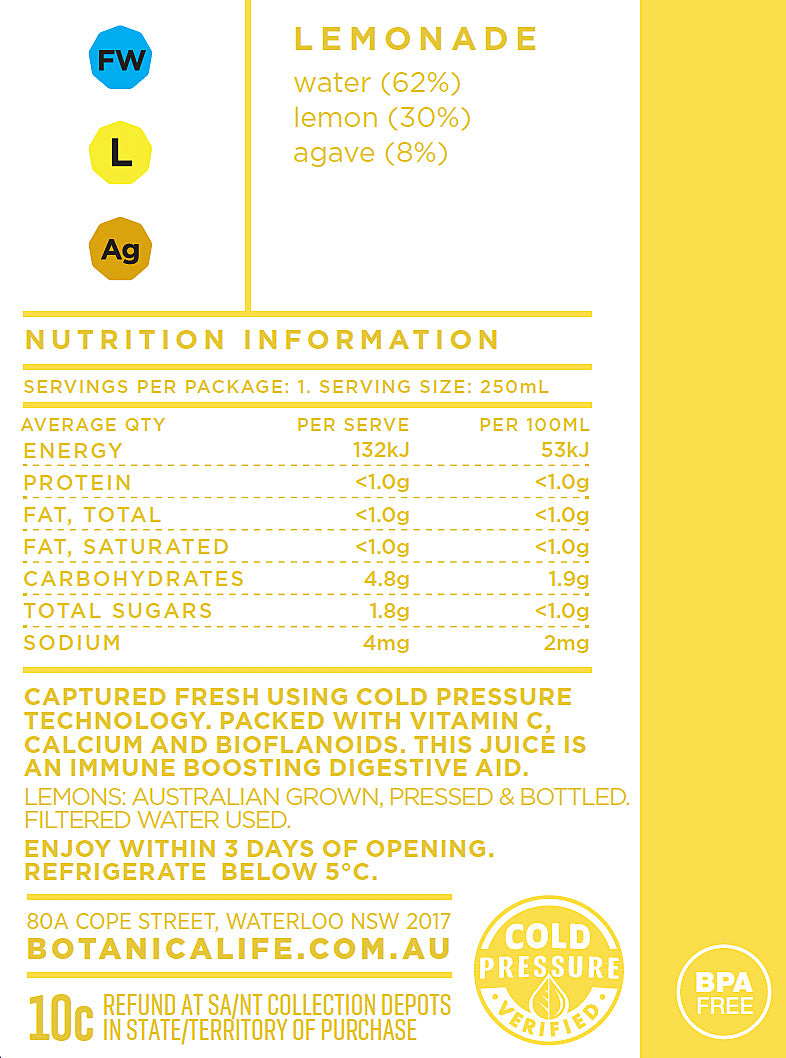 Botanica - Juice Cold Pressed - Lemonade (250mL)
