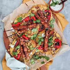 Honey Pepper Chicken Skewers - with Chickpea Salad and Garlic Yoghurt Dressing | Harris Farm Online