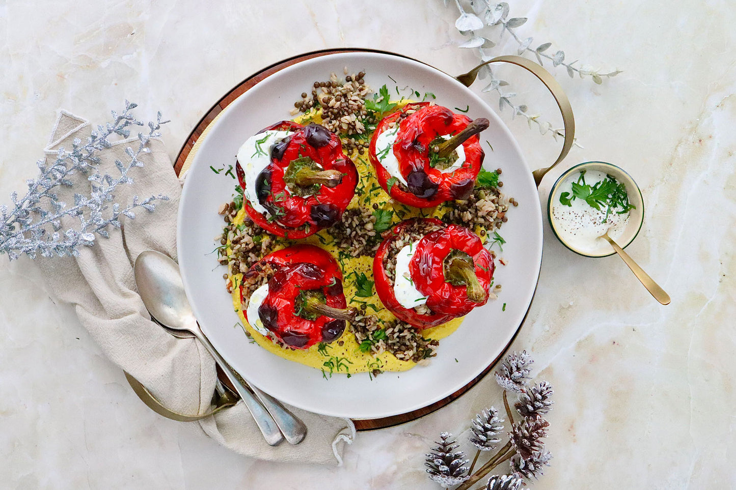 Vegan Stuffed Capsicums - with Hummus and Tzatziki | Harris Farm Online