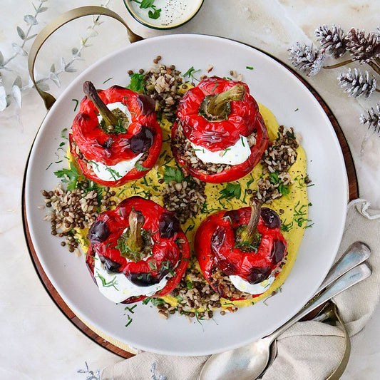 Vegan Stuffed Capsicums - with Hummus and Tzatziki | Harris Farm Online