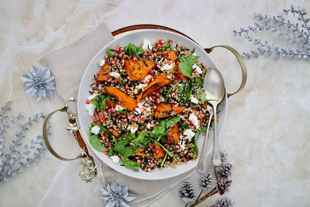 Roasted Pumpkin and Pomegranate Salad - with Wild Rice and Farro