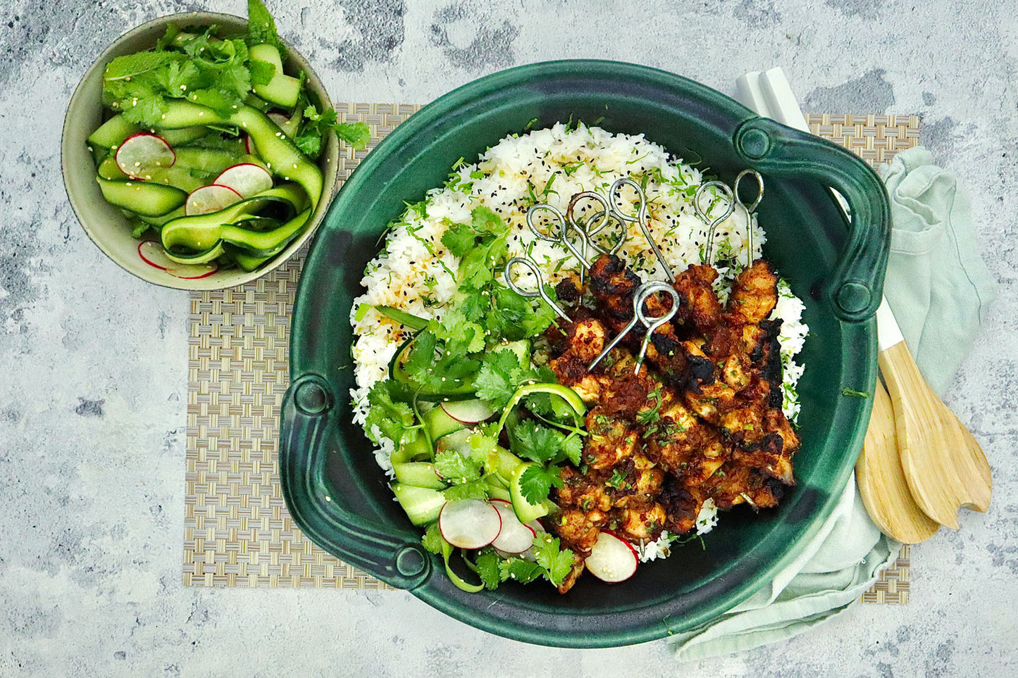 Chicken Satay - with Sticky Rice and Cucumber Salad