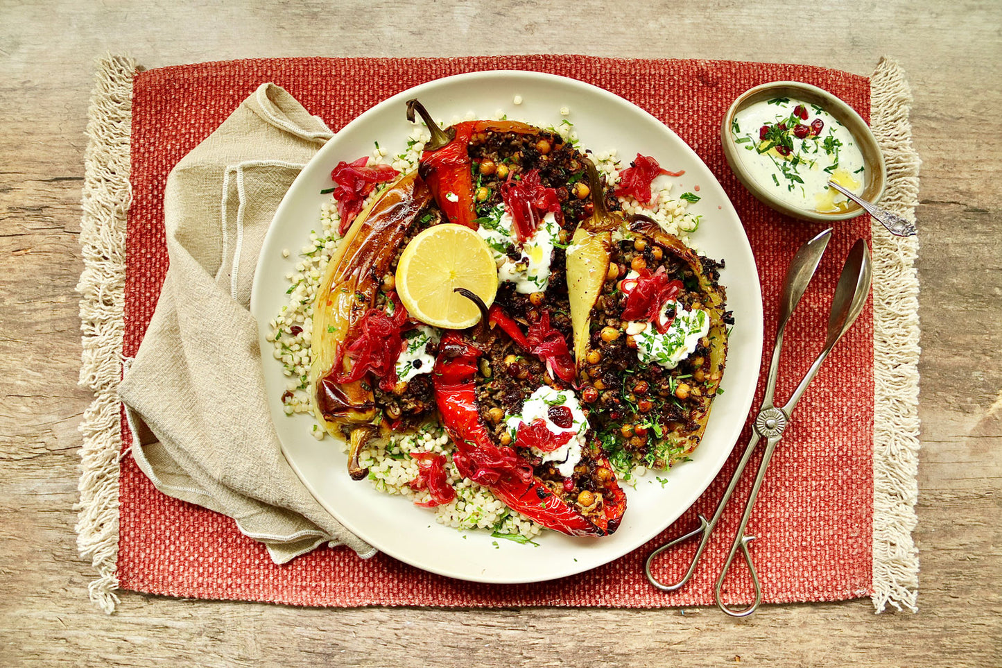 Stuffed Bullhorn Chillies - with Zaatar Lamb and Tzatziki Dressing | Harris Farm Online