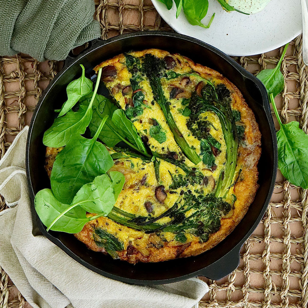 Mushroom and Broccolini Frittata - with Feta, Garlic and Jalapeno Sour Cream | Harris Farm Online