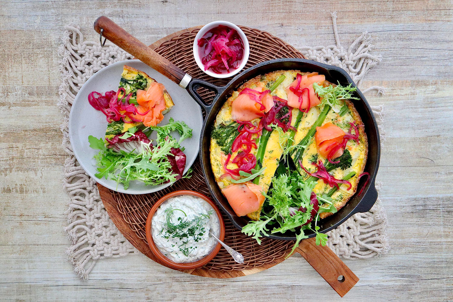 Smoked Salmon Frittata - with Broccolini, Potatoes and Garlic Dill Sour Cream | Harris Farm Online