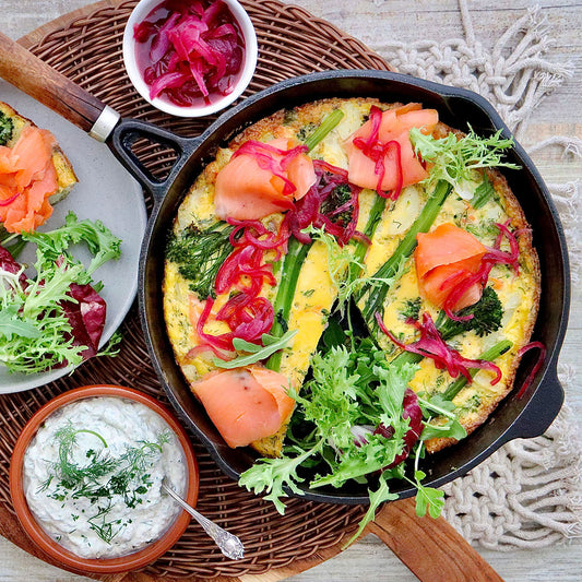 Smoked Salmon Frittata - with Broccolini, Potatoes and Garlic Dill Sour Cream | Harris Farm Online