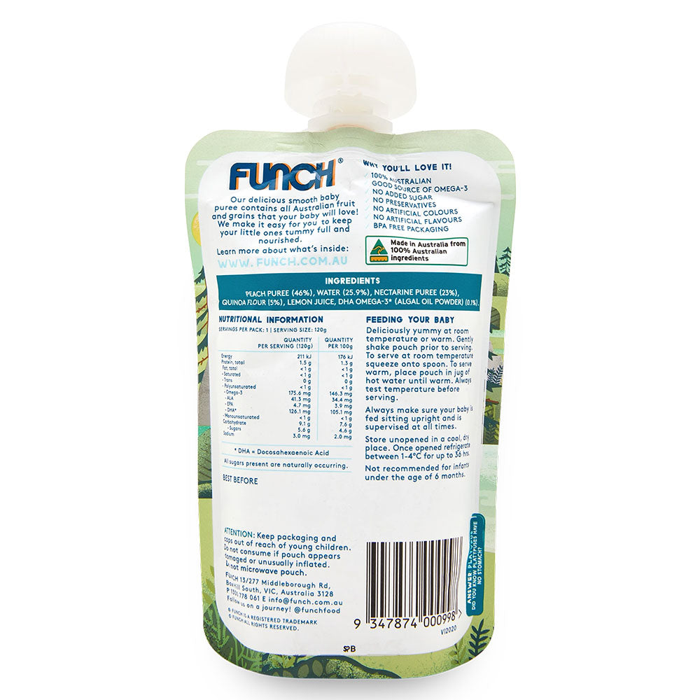 Funch Australian Fruit Puree Peach, Nectarine and Quinoa 6+ Months 120g