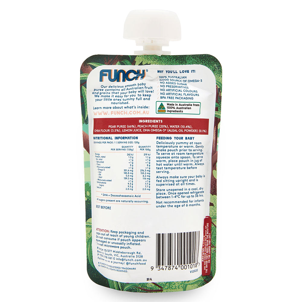 Funch Australian Fruit Puree Pear, Peach and Chia 6+ Months 120g