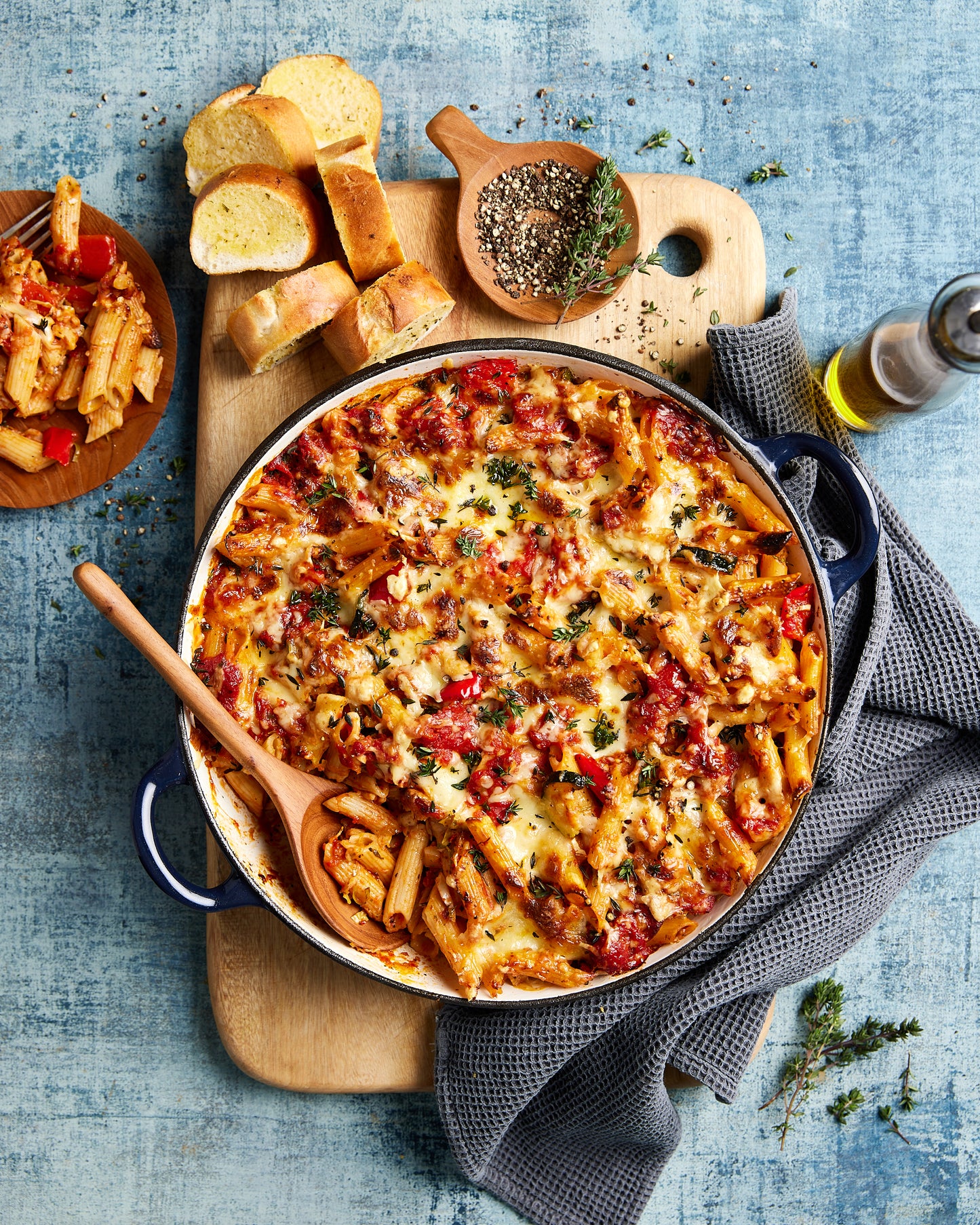 Penne and Chorizo Pasta Bake - with Garlic Bread