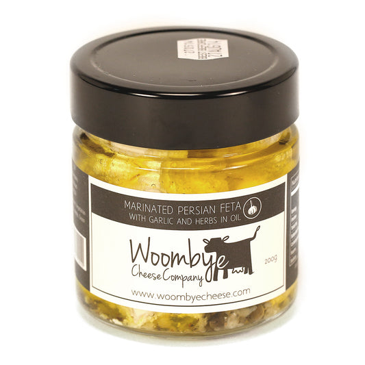 Persian Fetta Woombye Marinated Garlic&Herbs 200g jar , Frdg1-Cheese - HFM, Harris Farm Markets