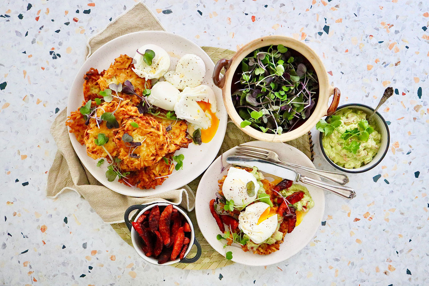 Potato Rosti - with Chorizo, Poached Eggs and Guacamole | Harris Farm Online