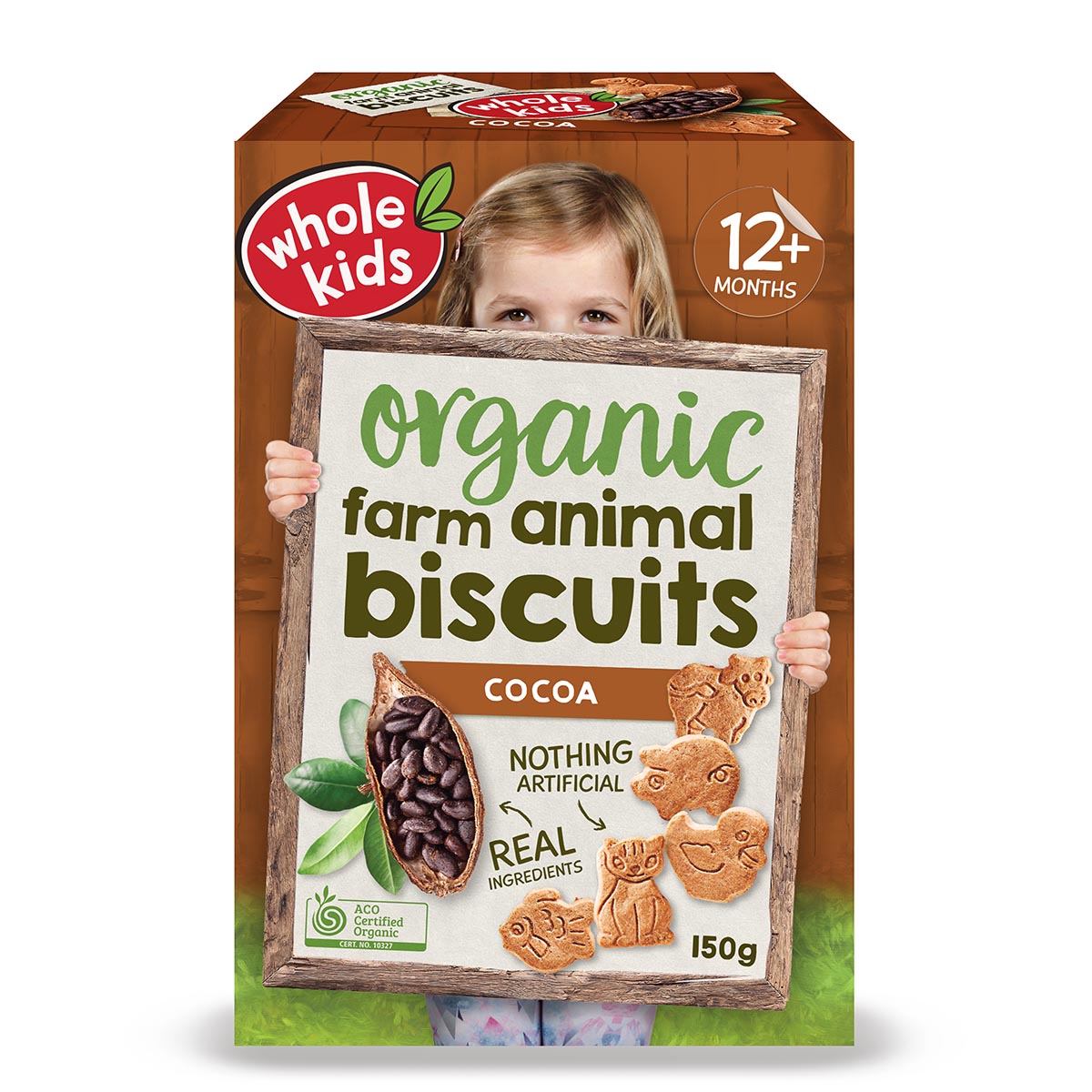 Whole Kids Organic Farm Animal Biscuits Cocoa 150g