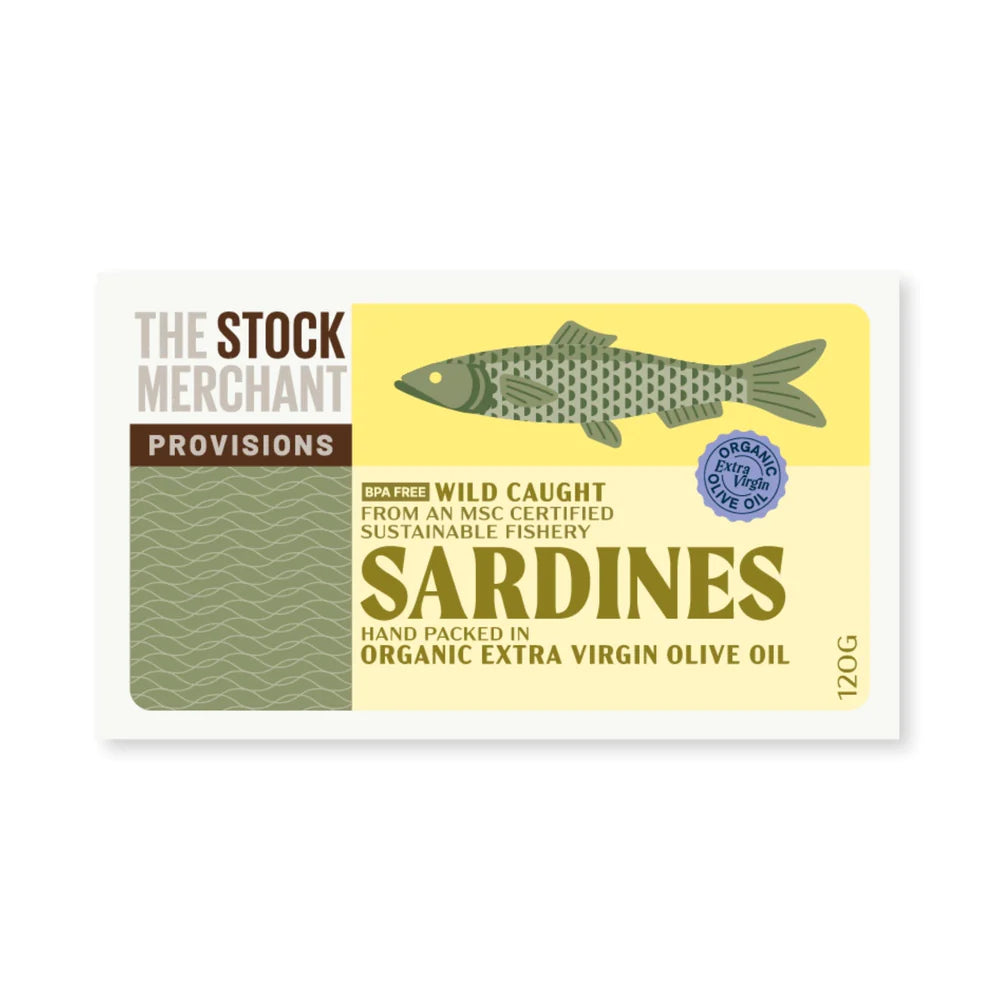 The Stock Merchant MSC Sardines in Organic Extra Virgin Olive Oil 120g