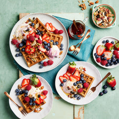 Banana Waffle - with Berries Yoghurt Mixed Nuts and Maple Syrup | Harris Farm Online